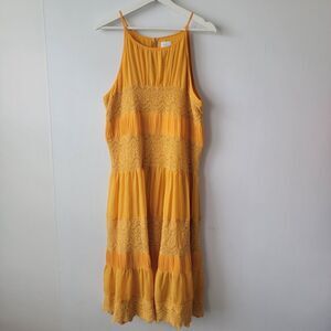 Hd in paris Anthropologie Mustard Yellow Mesh Tiered Midi Dress size L
